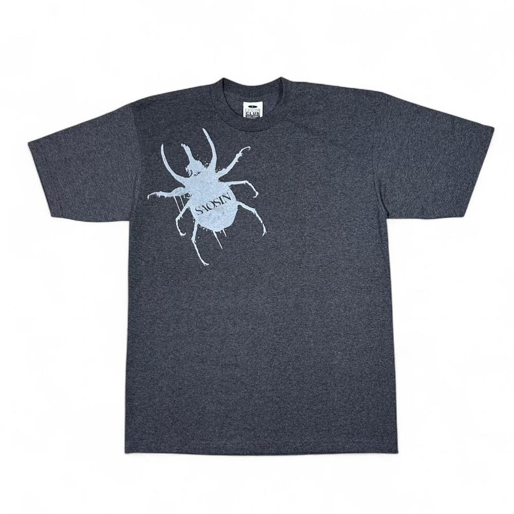 Saosin graphic screen printed on pro club heavyweight grey shirt emo skate